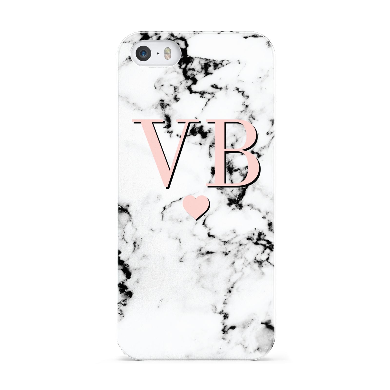 Personalised Coral Heart Initial Marble Apple iPhone 5 Case