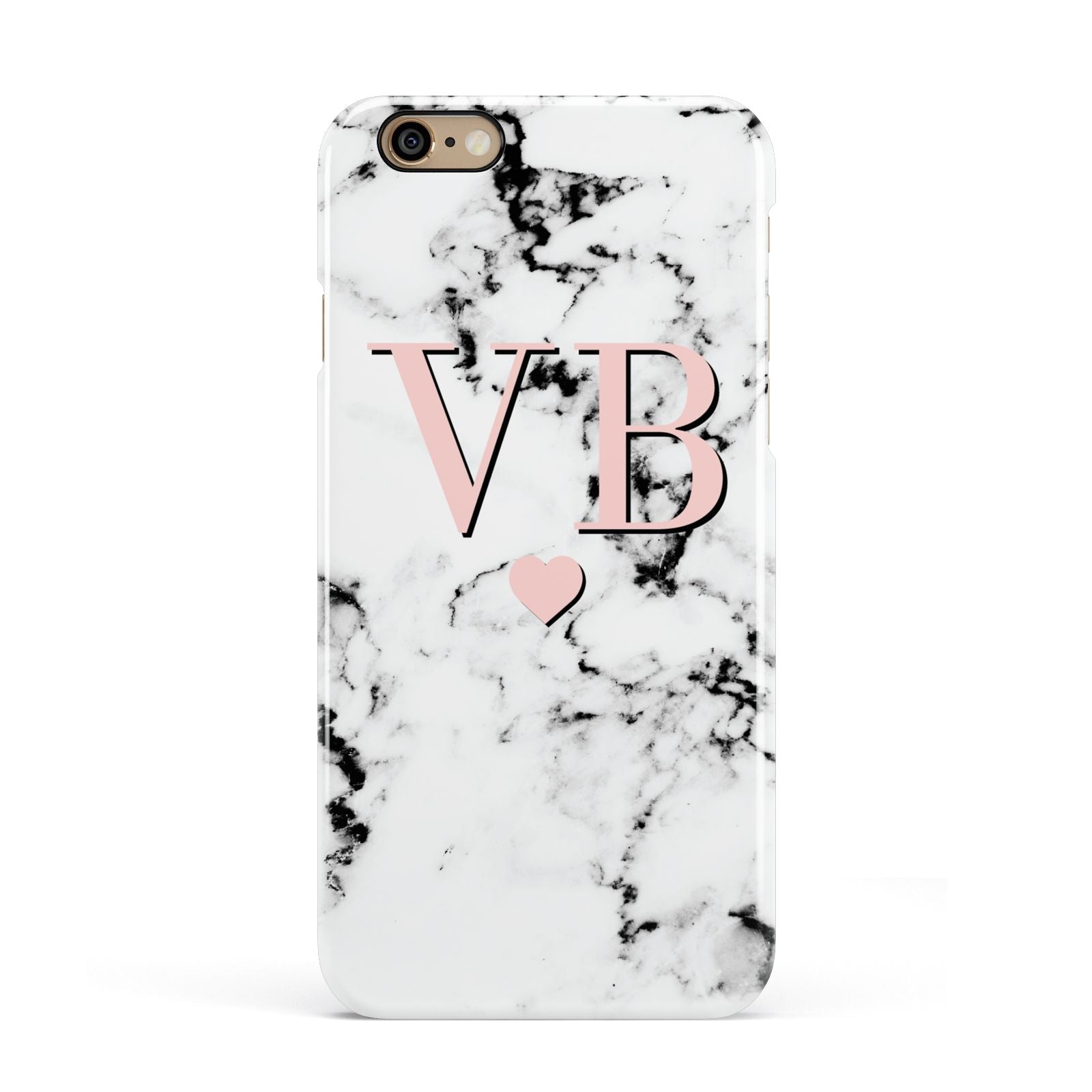 Personalised Coral Heart Initial Marble Apple iPhone 6 3D Snap Case