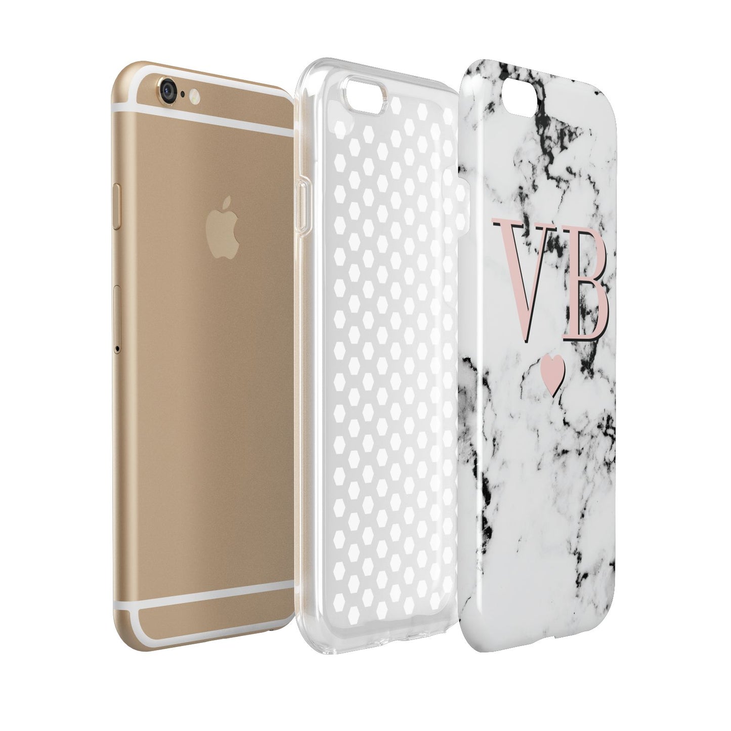 Personalised Coral Heart Initial Marble Apple iPhone 6 3D Tough Case Expanded view