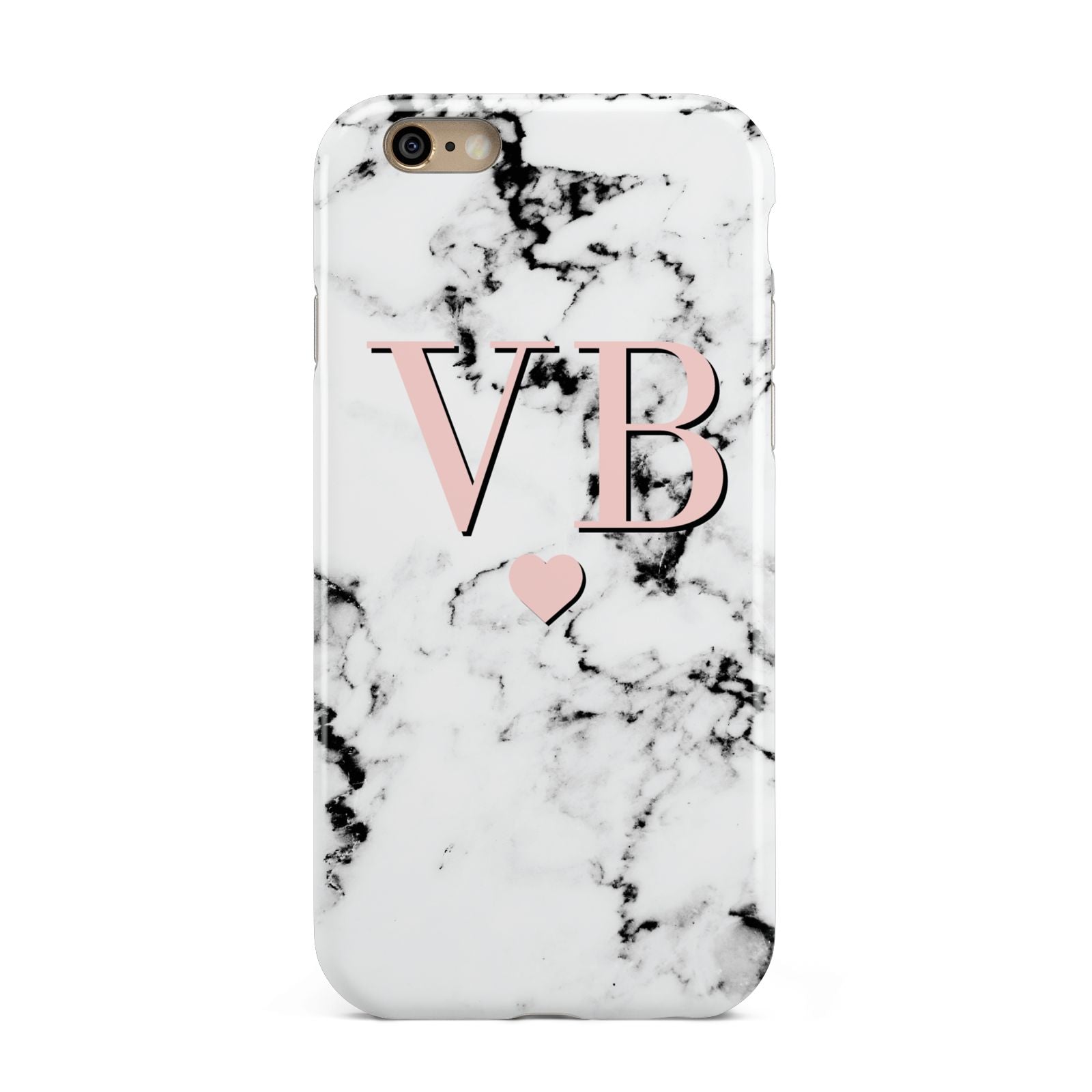 Personalised Coral Heart Initial Marble Apple iPhone 6 3D Tough Case