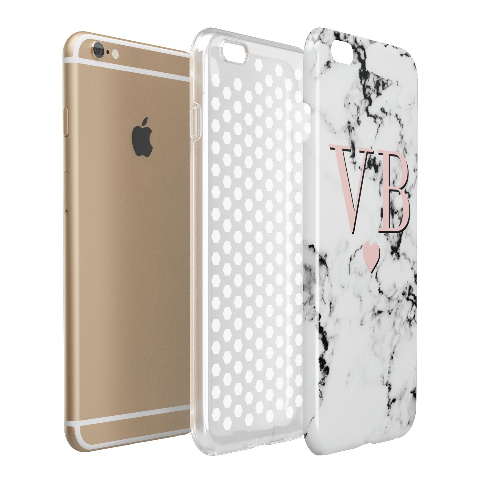 Personalised Coral Heart Initial Marble Apple iPhone 6 Plus 3D Tough Case Expand Detail Image