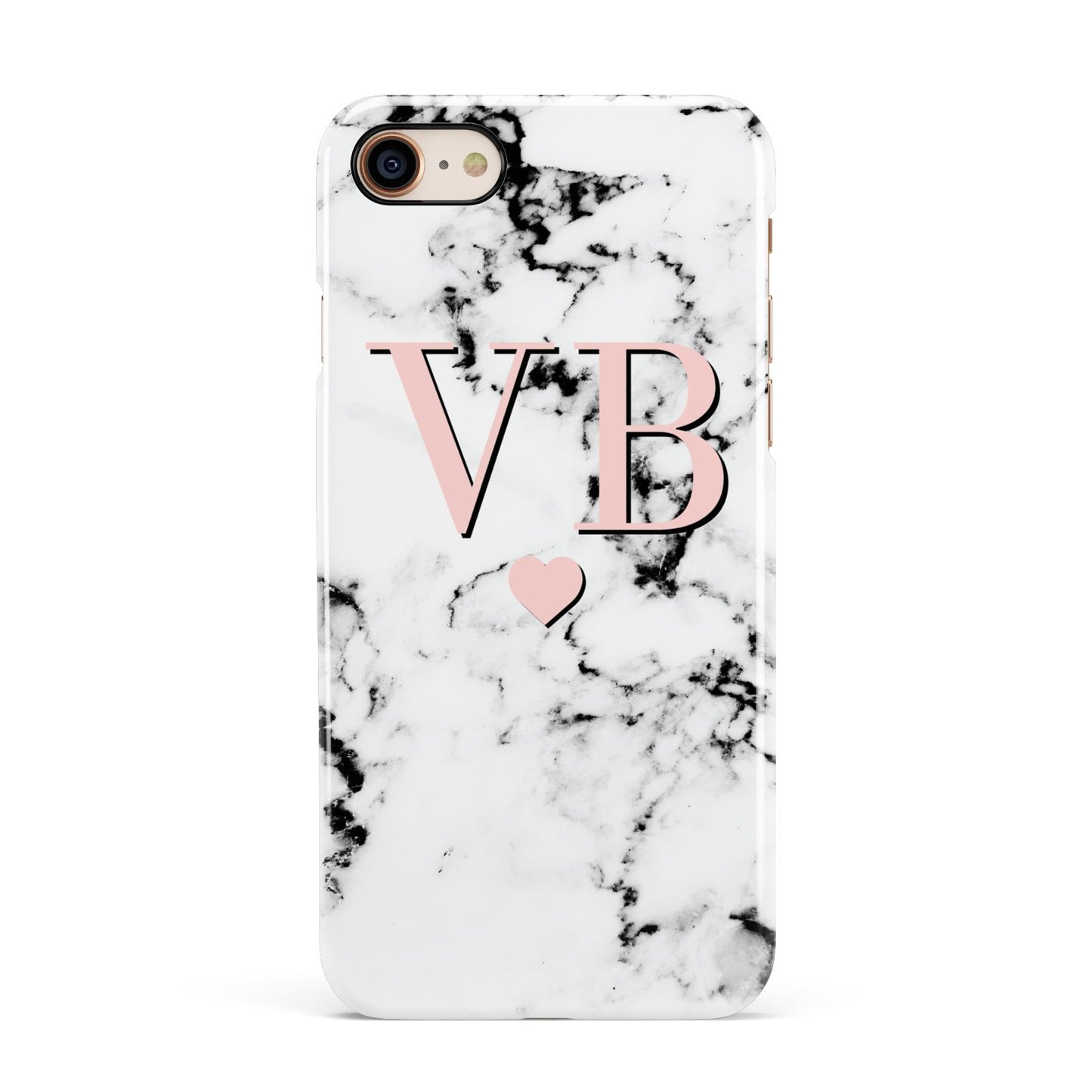 Personalised Coral Heart Initial Marble Apple iPhone 7 8 3D Snap Case