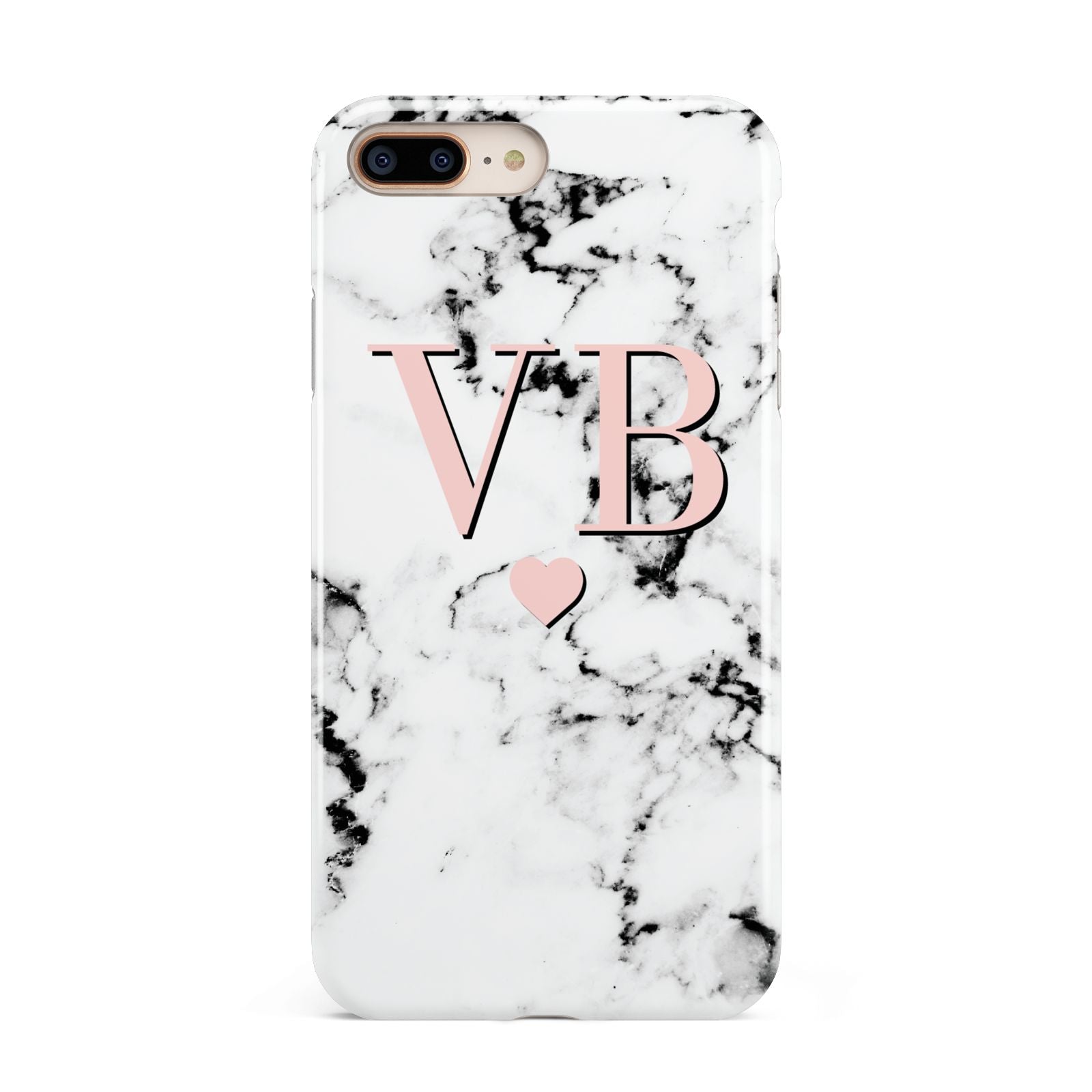 Personalised Coral Heart Initial Marble Apple iPhone 7 8 Plus 3D Tough Case