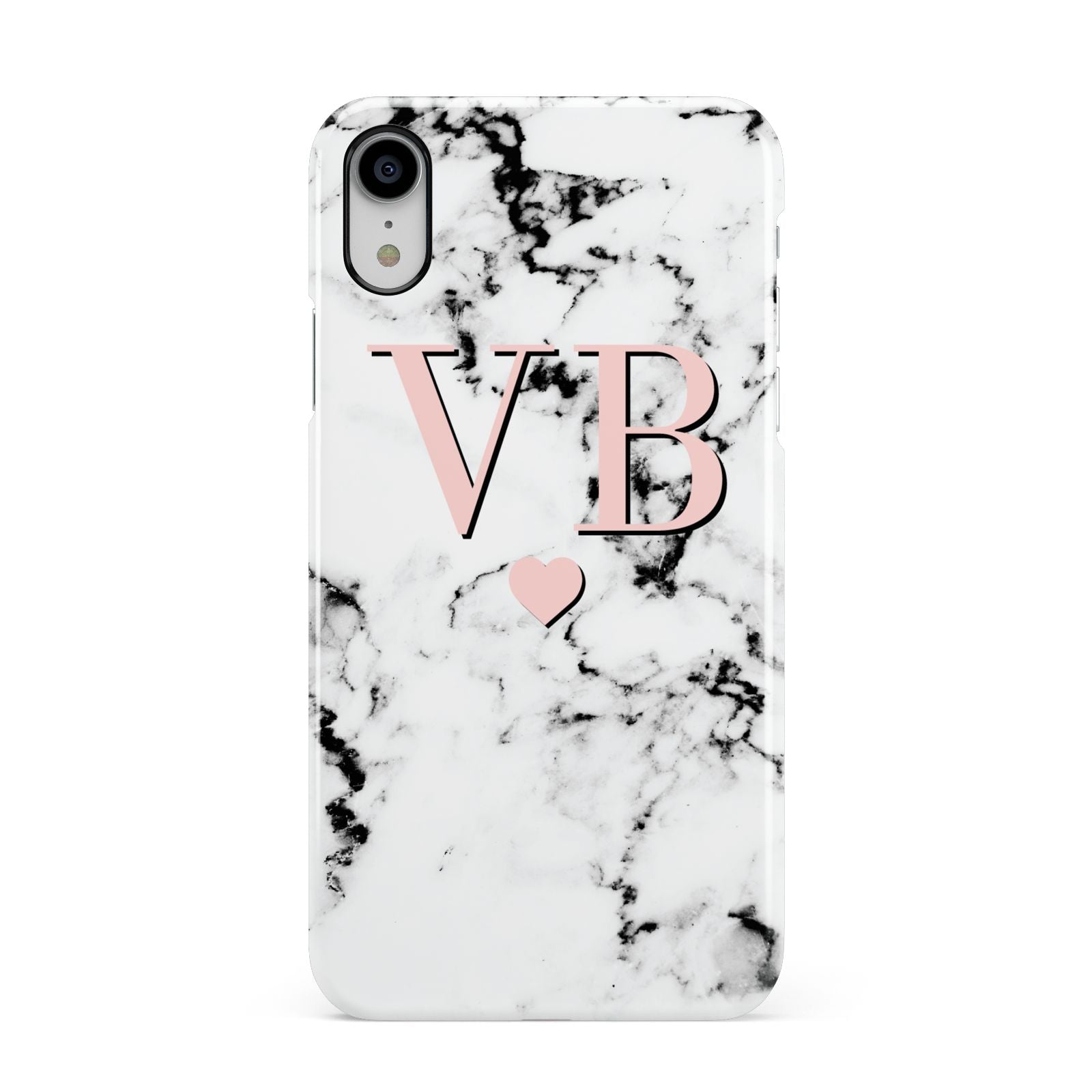 Personalised Coral Heart Initial Marble Apple iPhone XR White 3D Snap Case