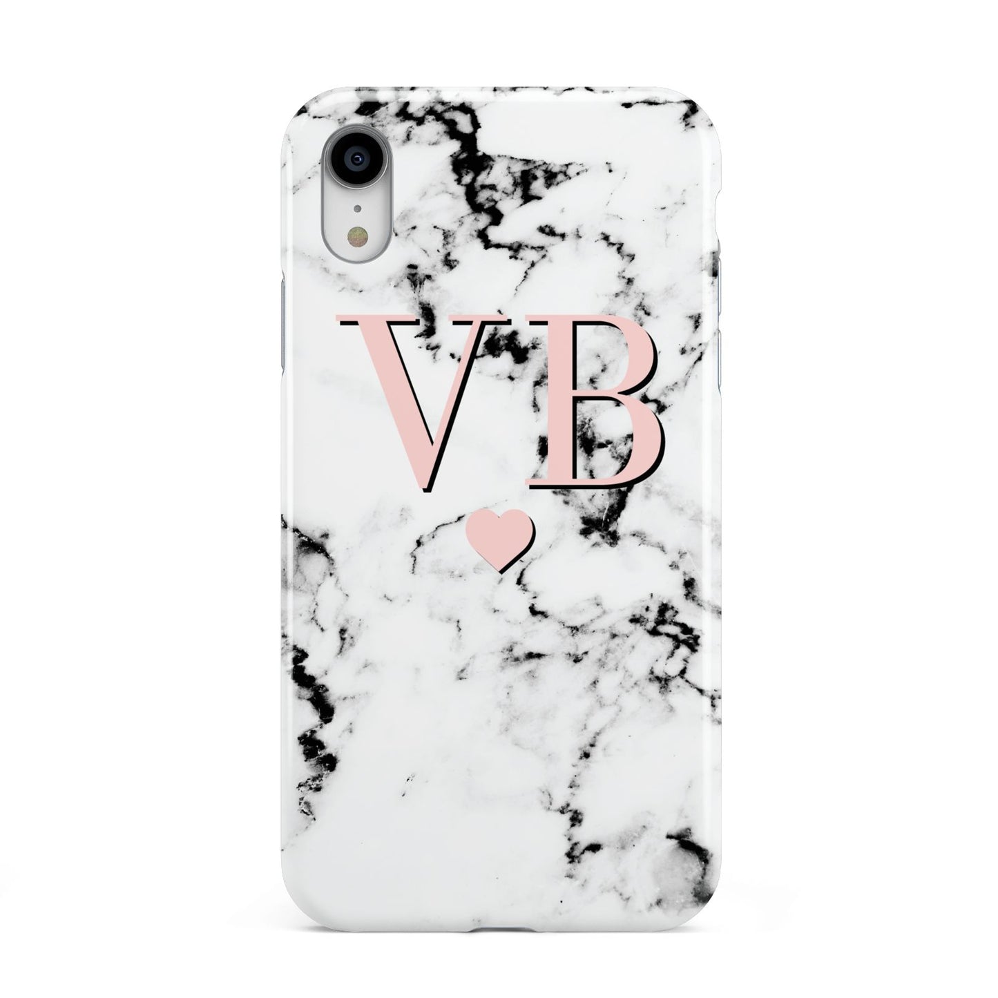 Personalised Coral Heart Initial Marble Apple iPhone XR White 3D Tough Case