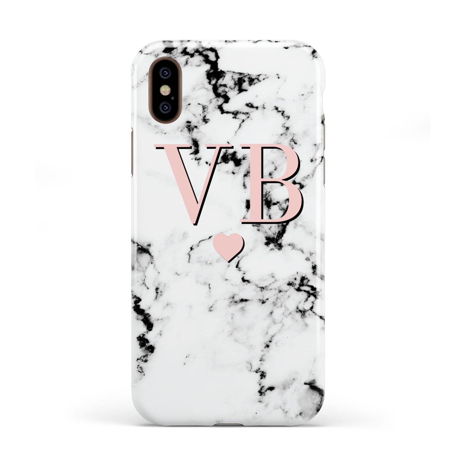 Personalised Coral Heart Initial Marble Apple iPhone XS 3D Tough
