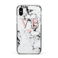 Personalised Coral Heart Initial Marble Apple iPhone Xs Impact Case Black Edge on Silver Phone