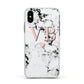 Personalised Coral Heart Initial Marble Apple iPhone Xs Impact Case White Edge on Black Phone