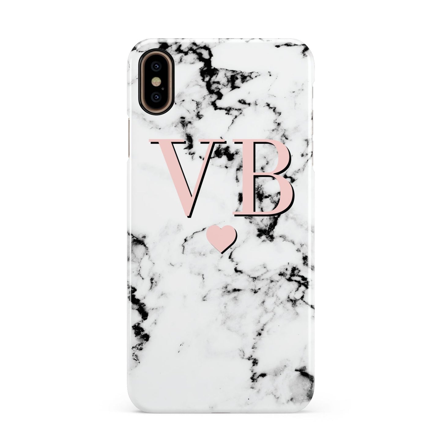Personalised Coral Heart Initial Marble Apple iPhone Xs Max 3D Snap Case