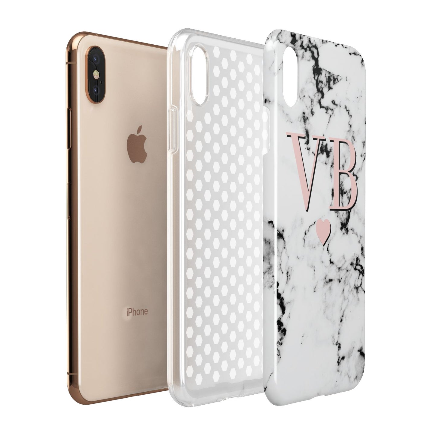 Personalised Coral Heart Initial Marble Apple iPhone Xs Max 3D Tough Case Expanded View