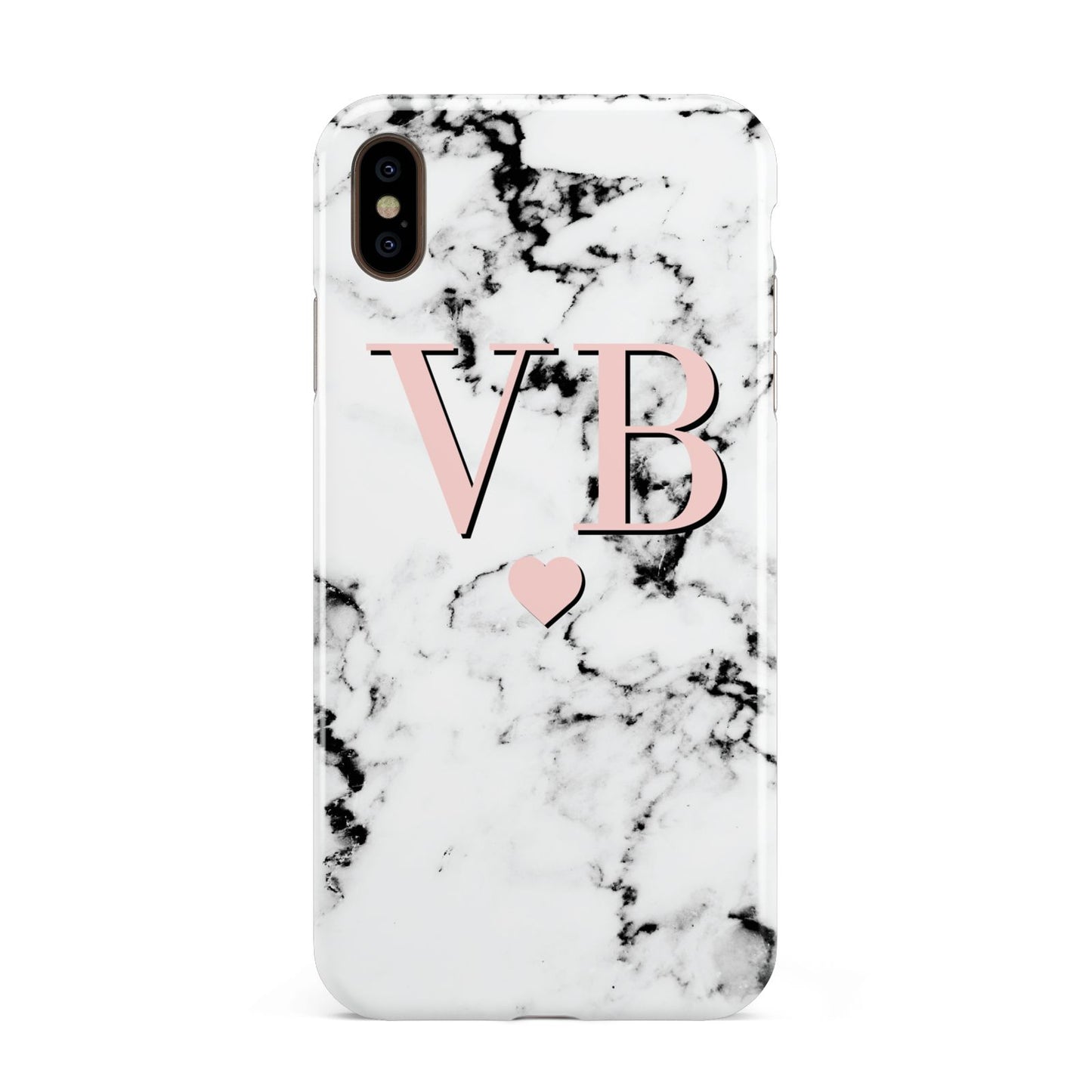 Personalised Coral Heart Initial Marble Apple iPhone Xs Max 3D Tough Case
