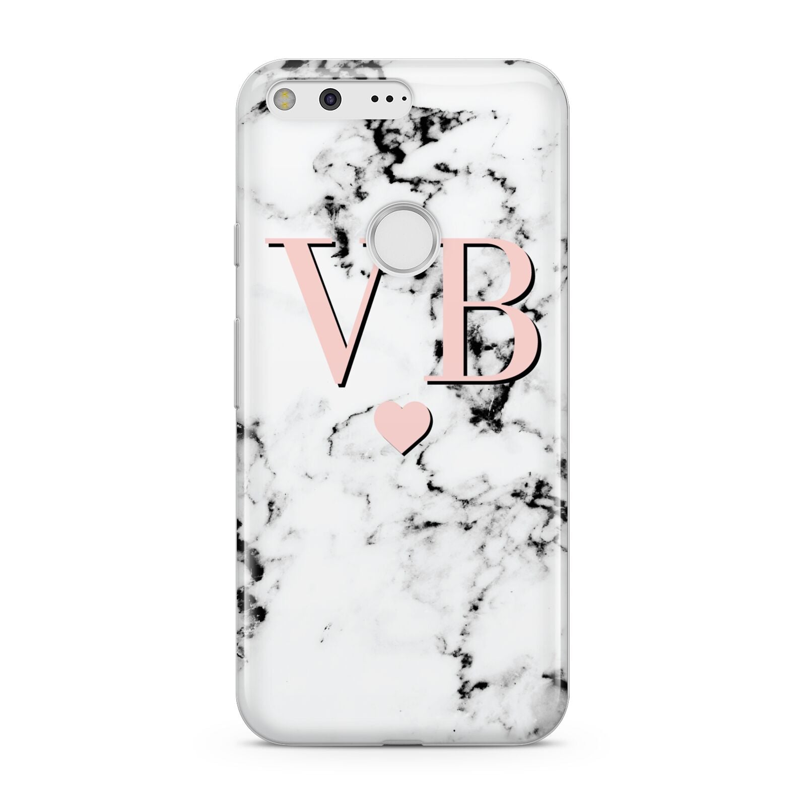 Personalised Coral Heart Initial Marble Google Pixel Case