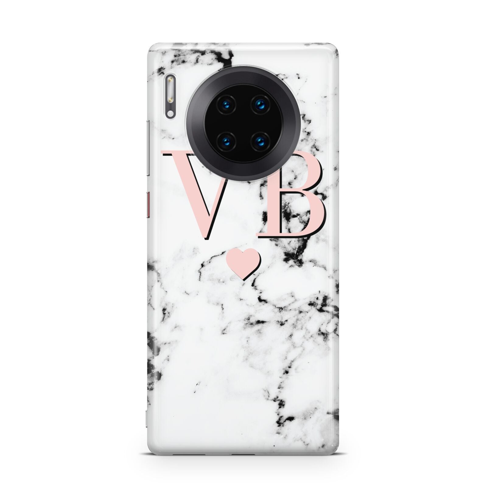 Personalised Coral Heart Initial Marble Huawei Mate 30 Pro Phone Case