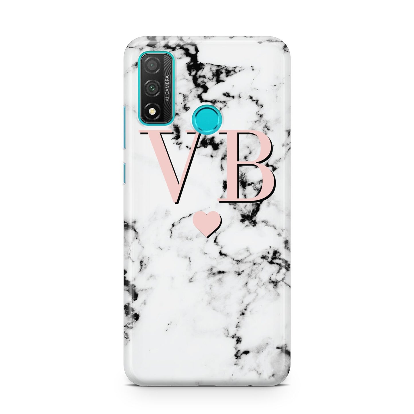 Personalised Coral Heart Initial Marble Huawei P Smart 2020