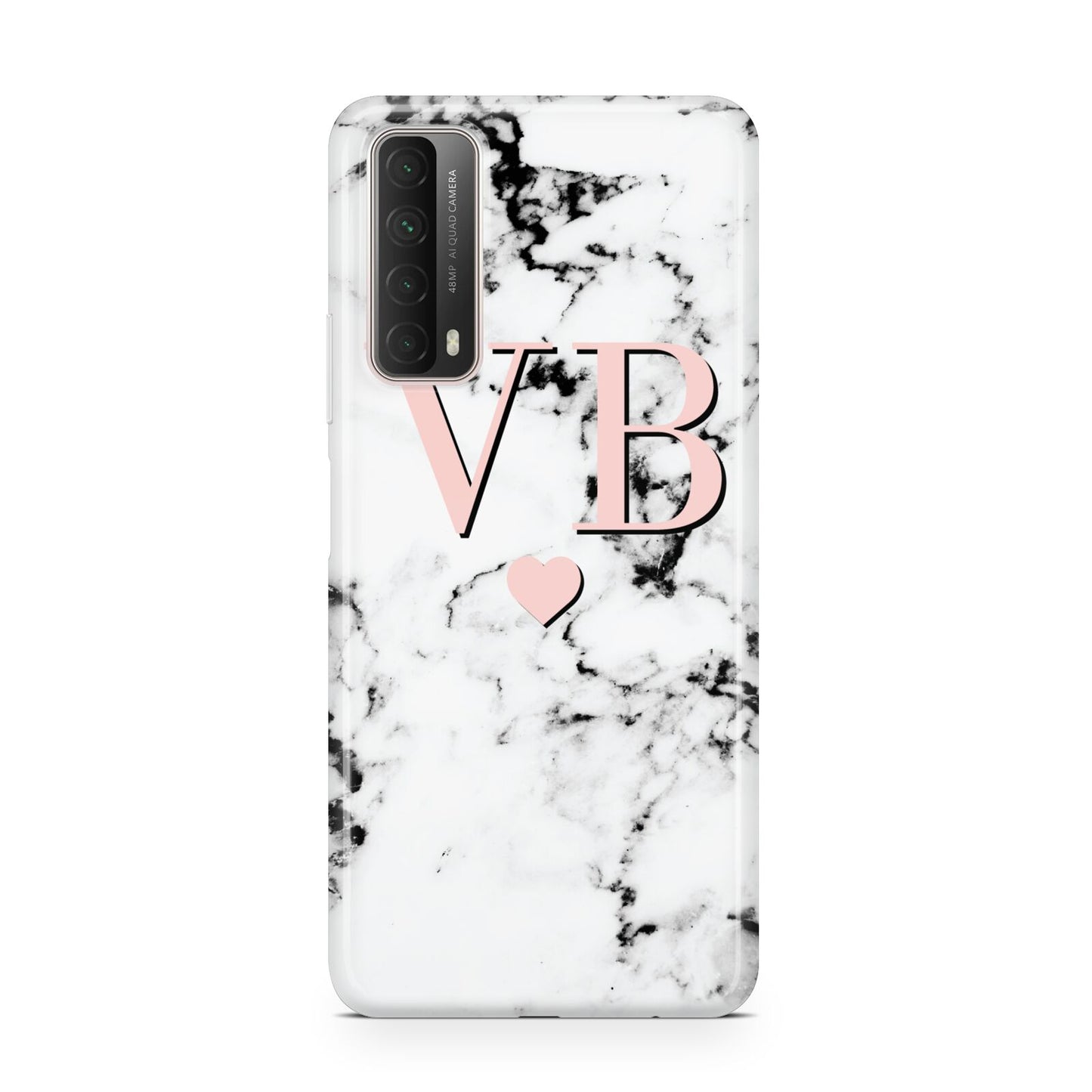 Personalised Coral Heart Initial Marble Huawei P Smart 2021