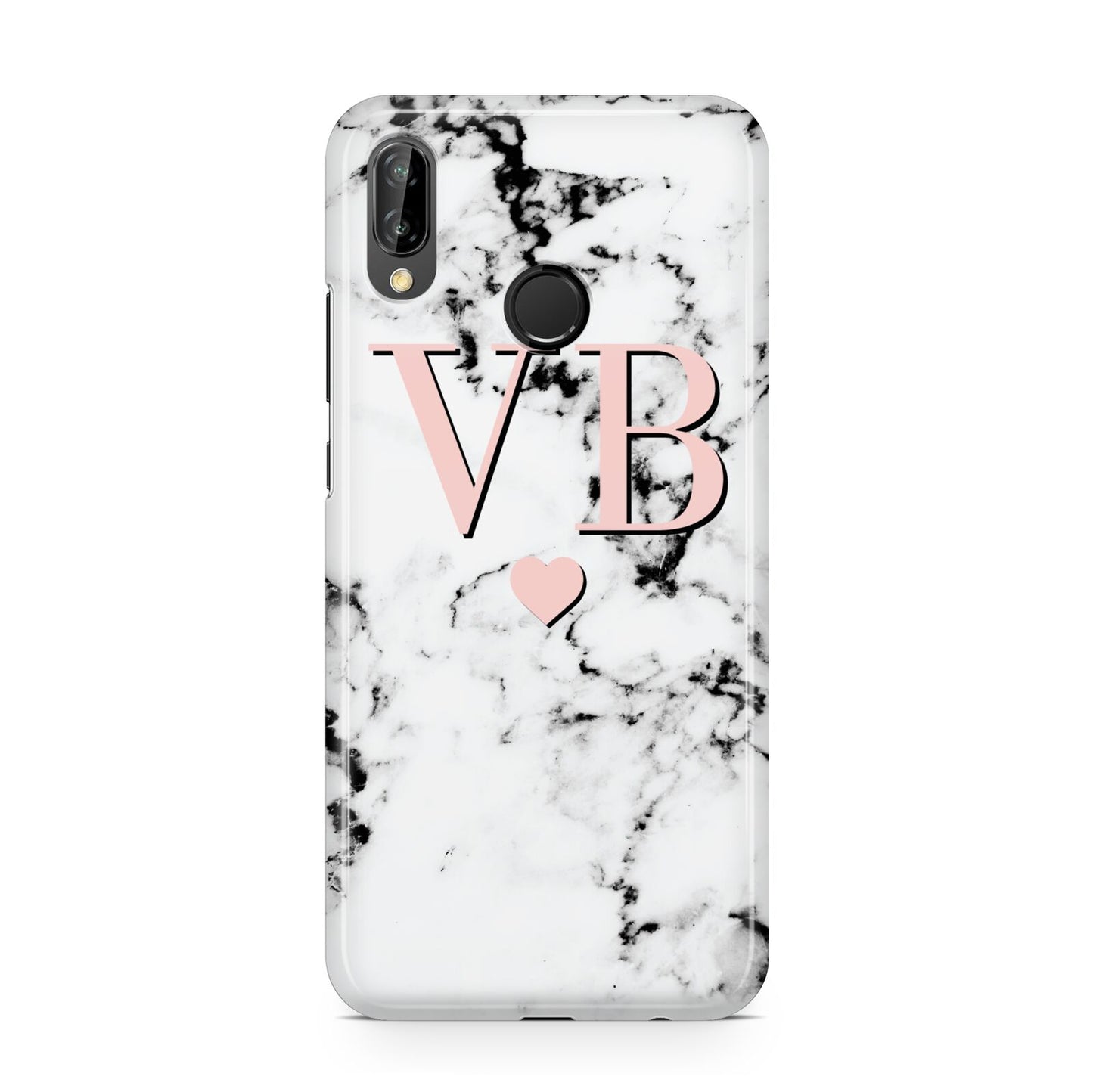 Personalised Coral Heart Initial Marble Huawei P20 Lite Phone Case