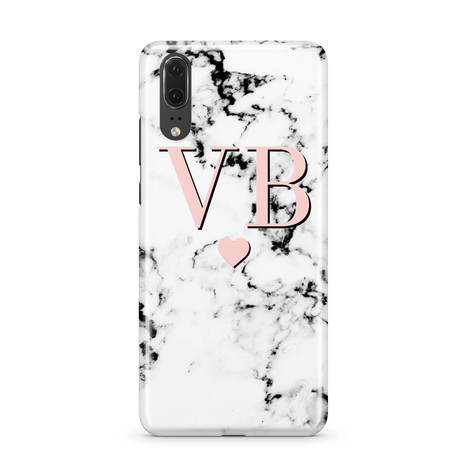 Personalised Coral Heart Initial Marble Huawei P20 Phone Case