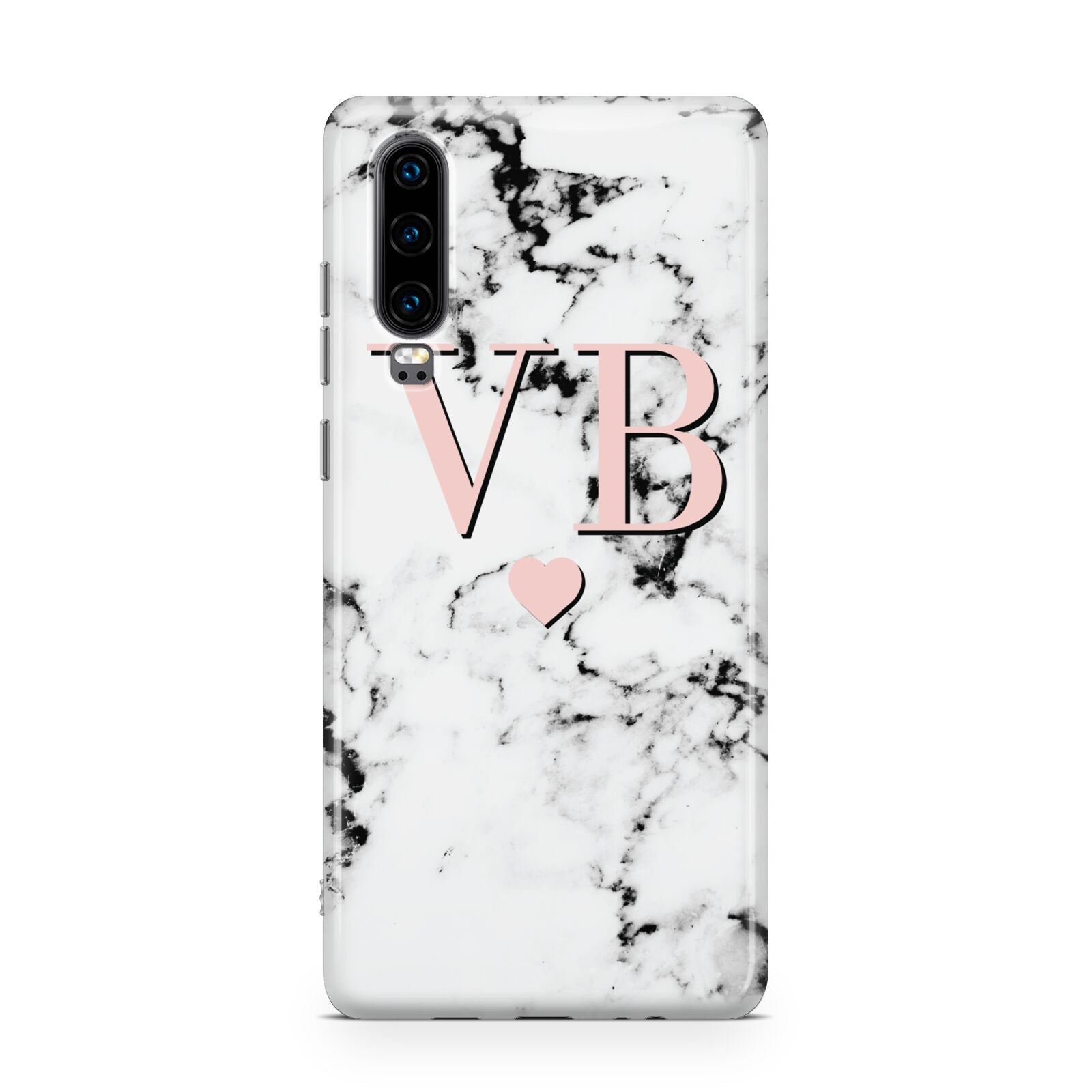Personalised Coral Heart Initial Marble Huawei P30 Phone Case