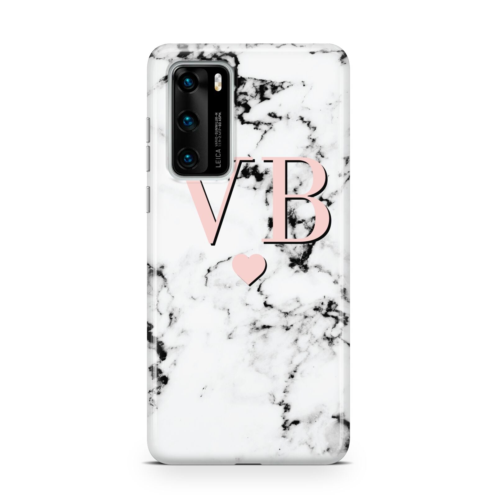 Personalised Coral Heart Initial Marble Huawei P40 Phone Case