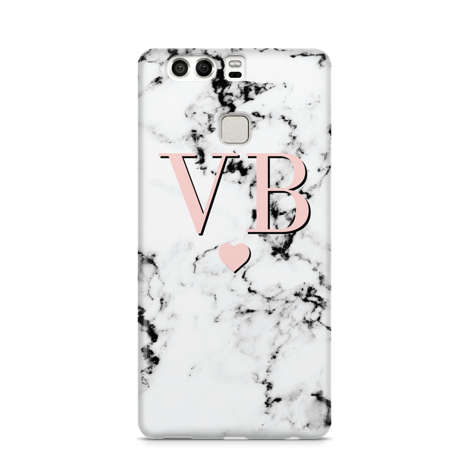 Personalised Coral Heart Initial Marble Huawei P9 Case