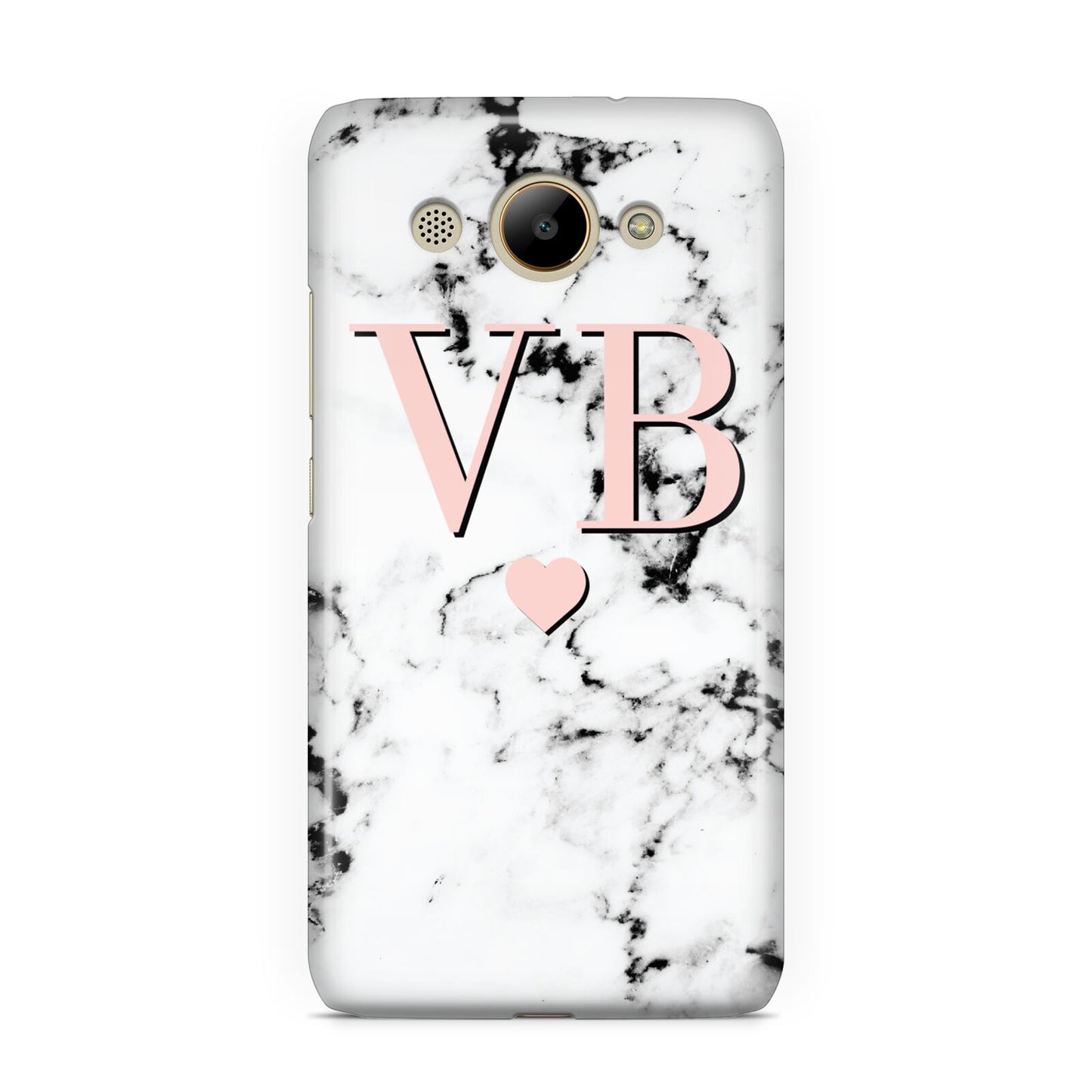 Personalised Coral Heart Initial Marble Huawei Y3 2017