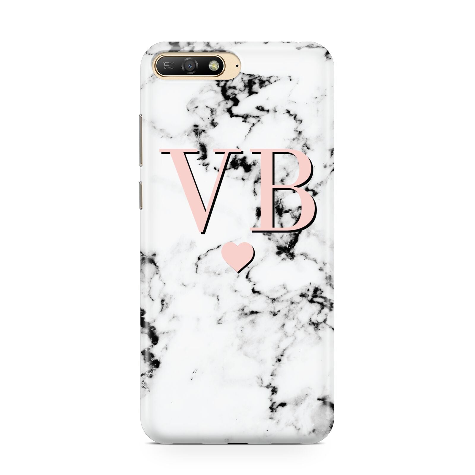 Personalised Coral Heart Initial Marble Huawei Y6 2018