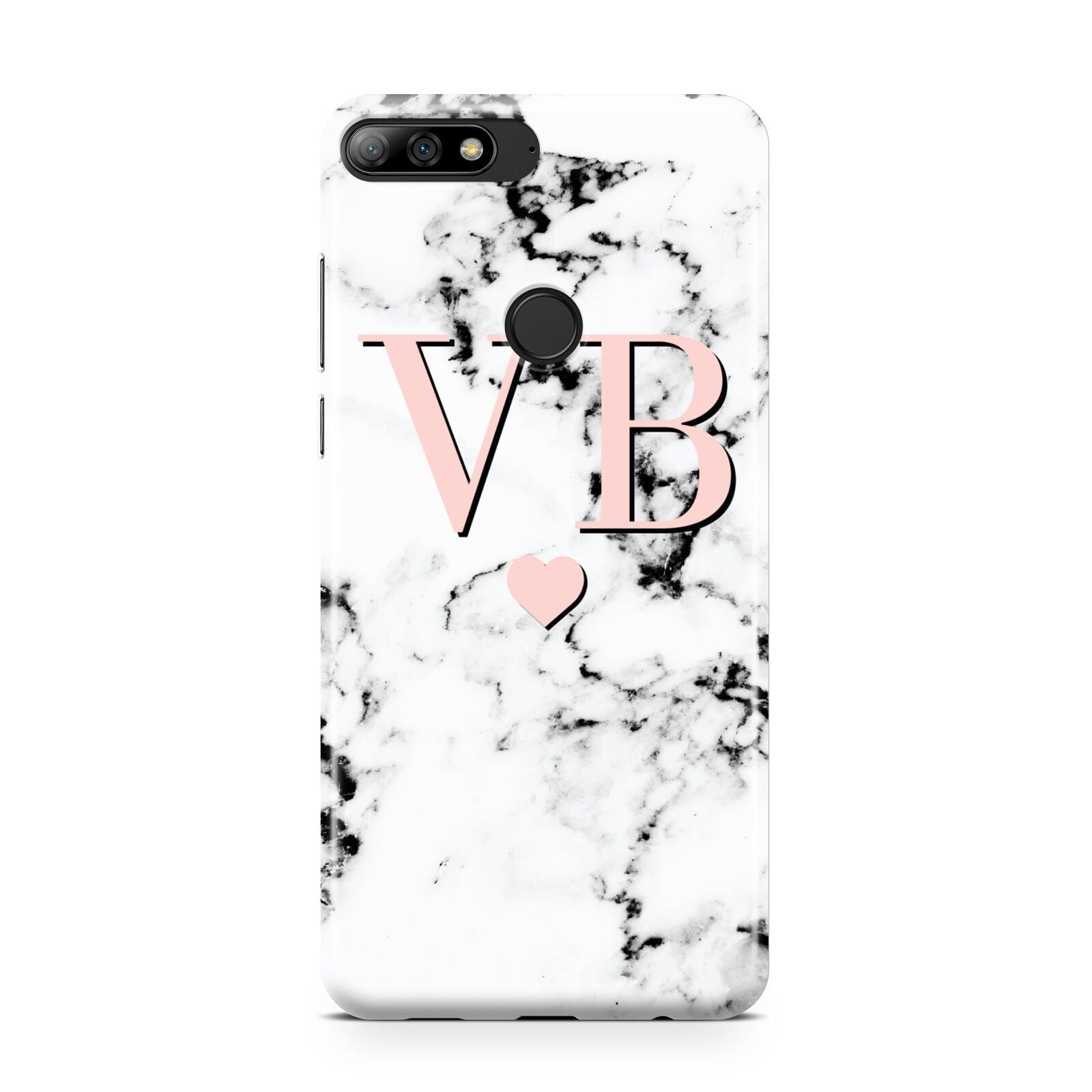 Personalised Coral Heart Initial Marble Huawei Y7 2018