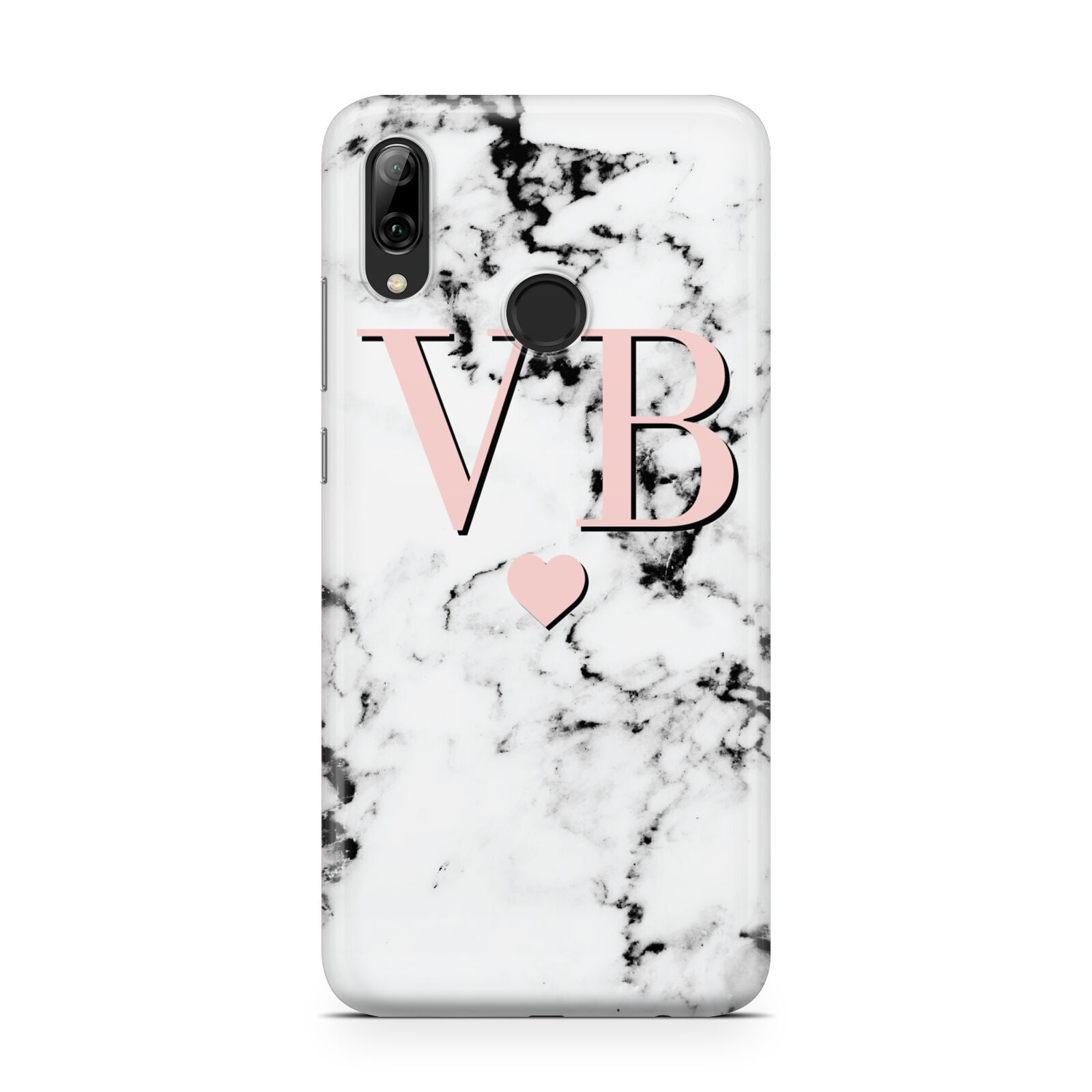 Personalised Coral Heart Initial Marble Huawei Y7 2019