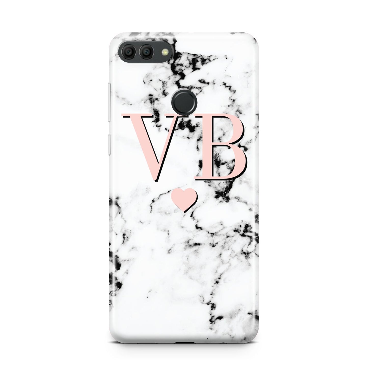 Personalised Coral Heart Initial Marble Huawei Y9 2018