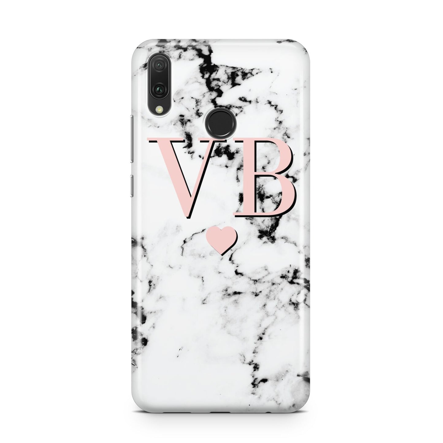 Personalised Coral Heart Initial Marble Huawei Y9 2019