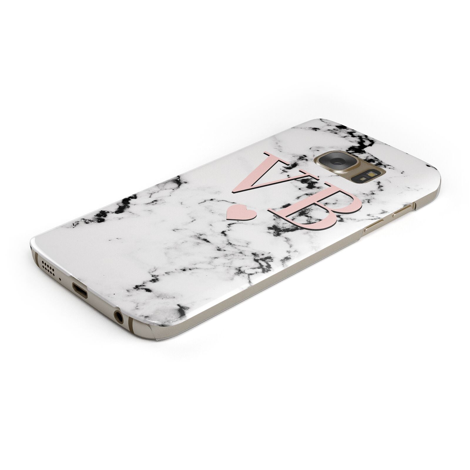 Personalised Coral Heart Initial Marble Protective Samsung Galaxy Case Angled Image