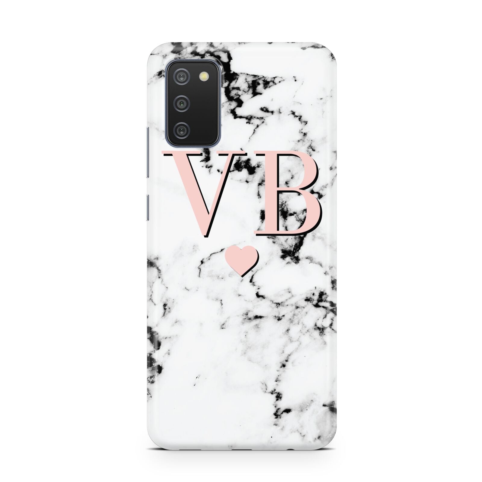 Personalised Coral Heart Initial Marble Samsung A02s Case