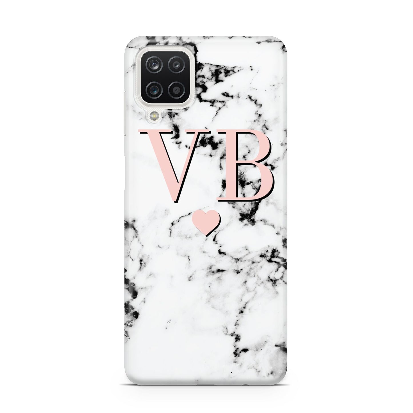 Personalised Coral Heart Initial Marble Samsung A12 Case