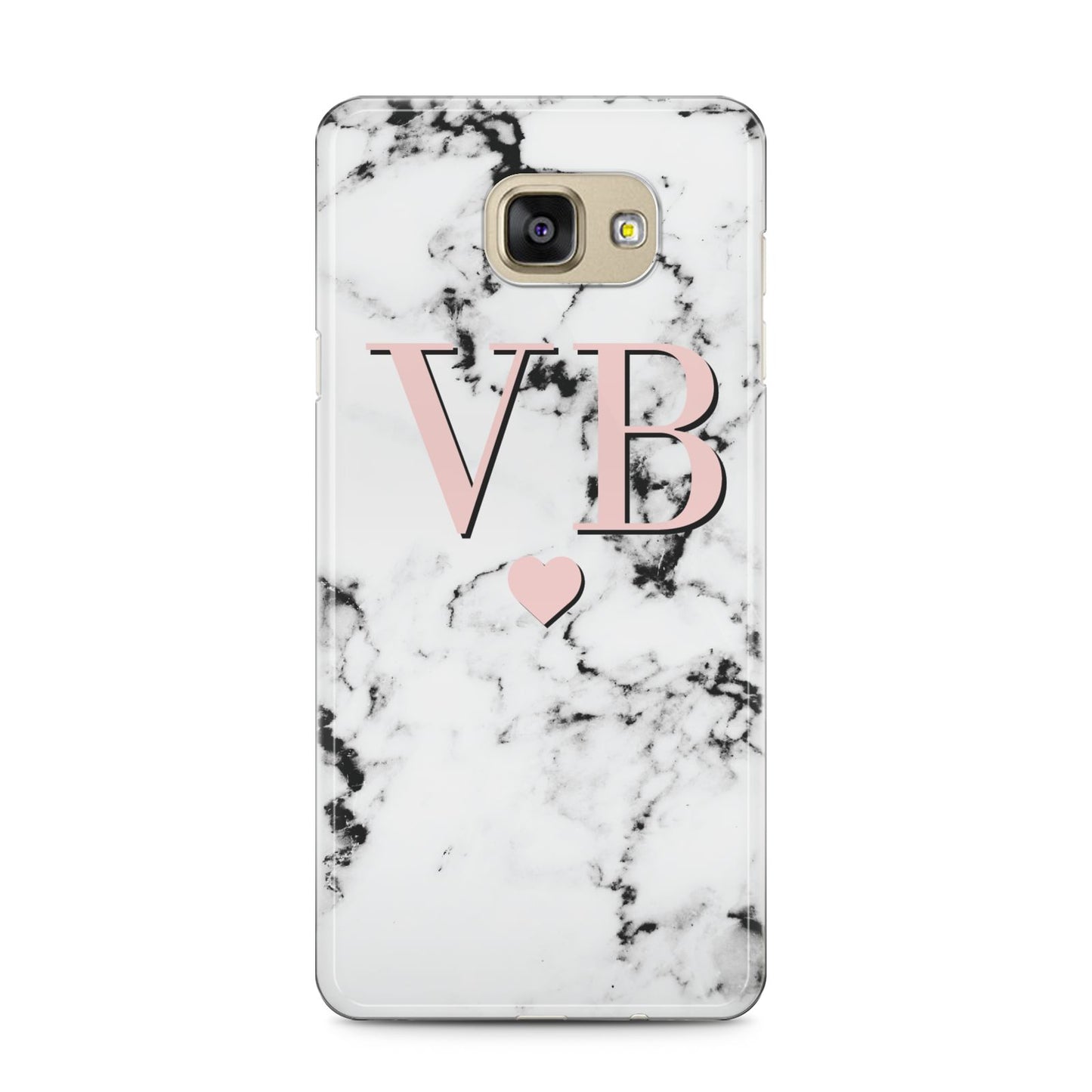 Personalised Coral Heart Initial Marble Samsung Galaxy A5 2016 Case on gold phone