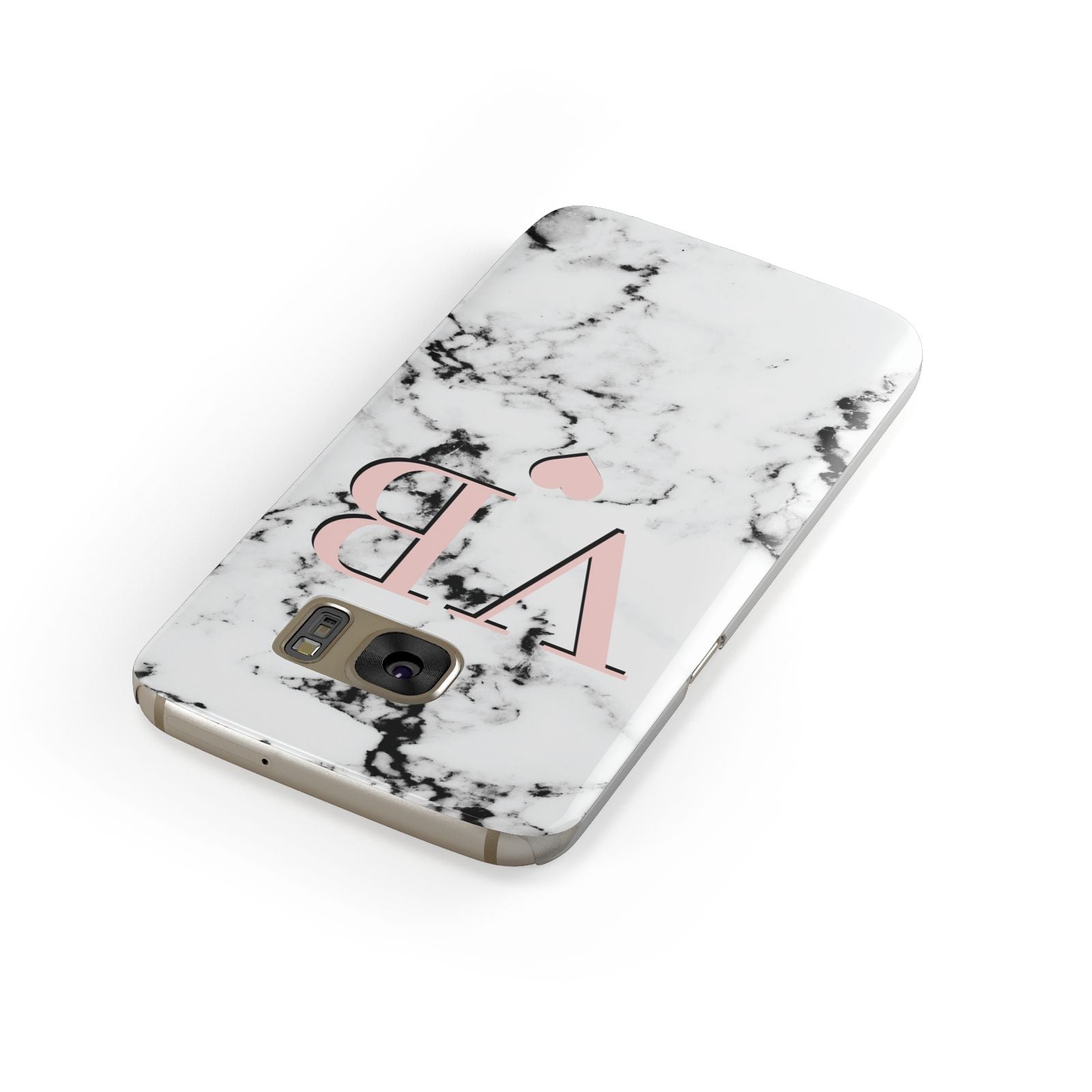 Personalised Coral Heart Initial Marble Samsung Galaxy Case Front Close Up