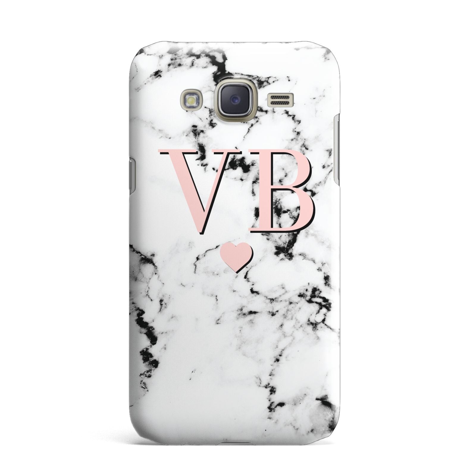 Personalised Coral Heart Initial Marble Samsung Galaxy J7 Case