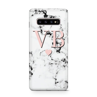 Personalised Coral Heart Initial Marble Samsung Galaxy S10 Case