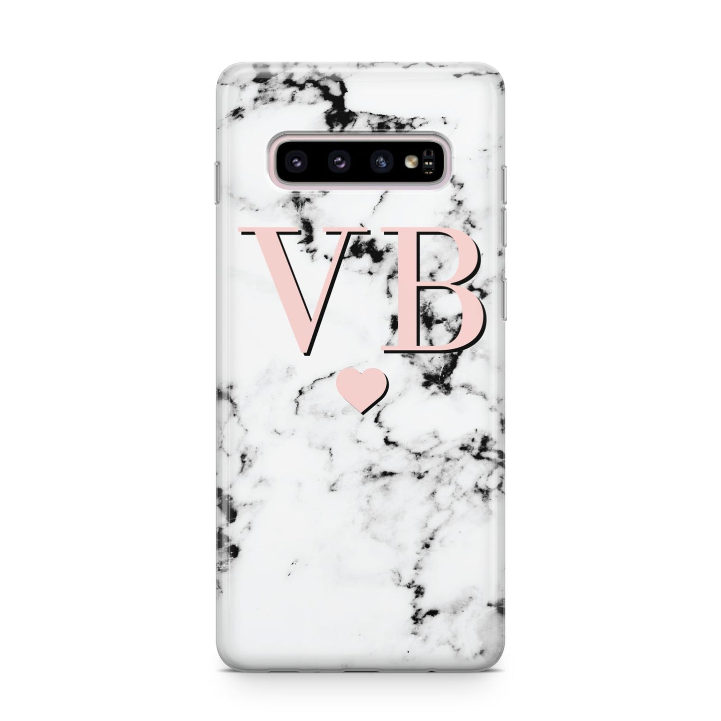 Personalised Coral Heart Initial Marble Samsung Galaxy S10 Plus Case
