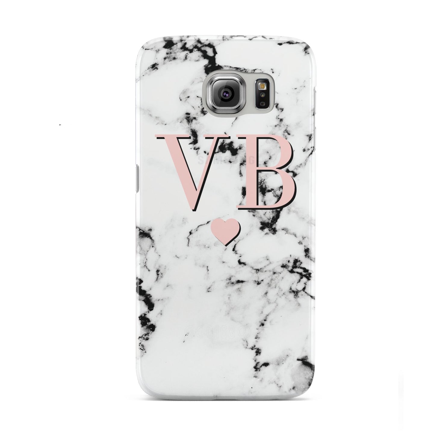 Personalised Coral Heart Initial Marble Samsung Galaxy S6 Case