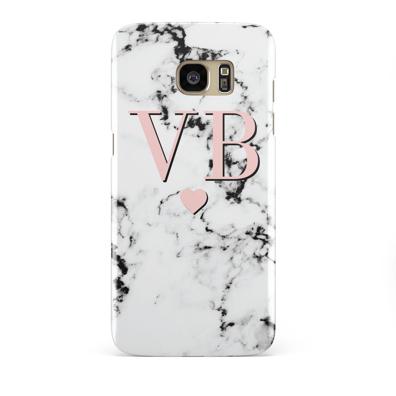 Personalised Coral Heart Initial Marble Samsung Galaxy S7 Edge Case
