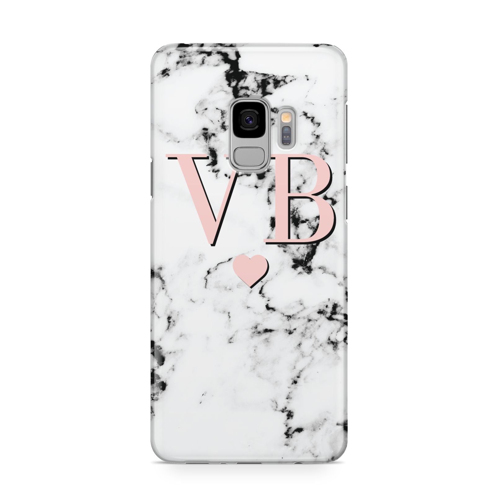 Personalised Coral Heart Initial Marble Samsung Galaxy S9 Case