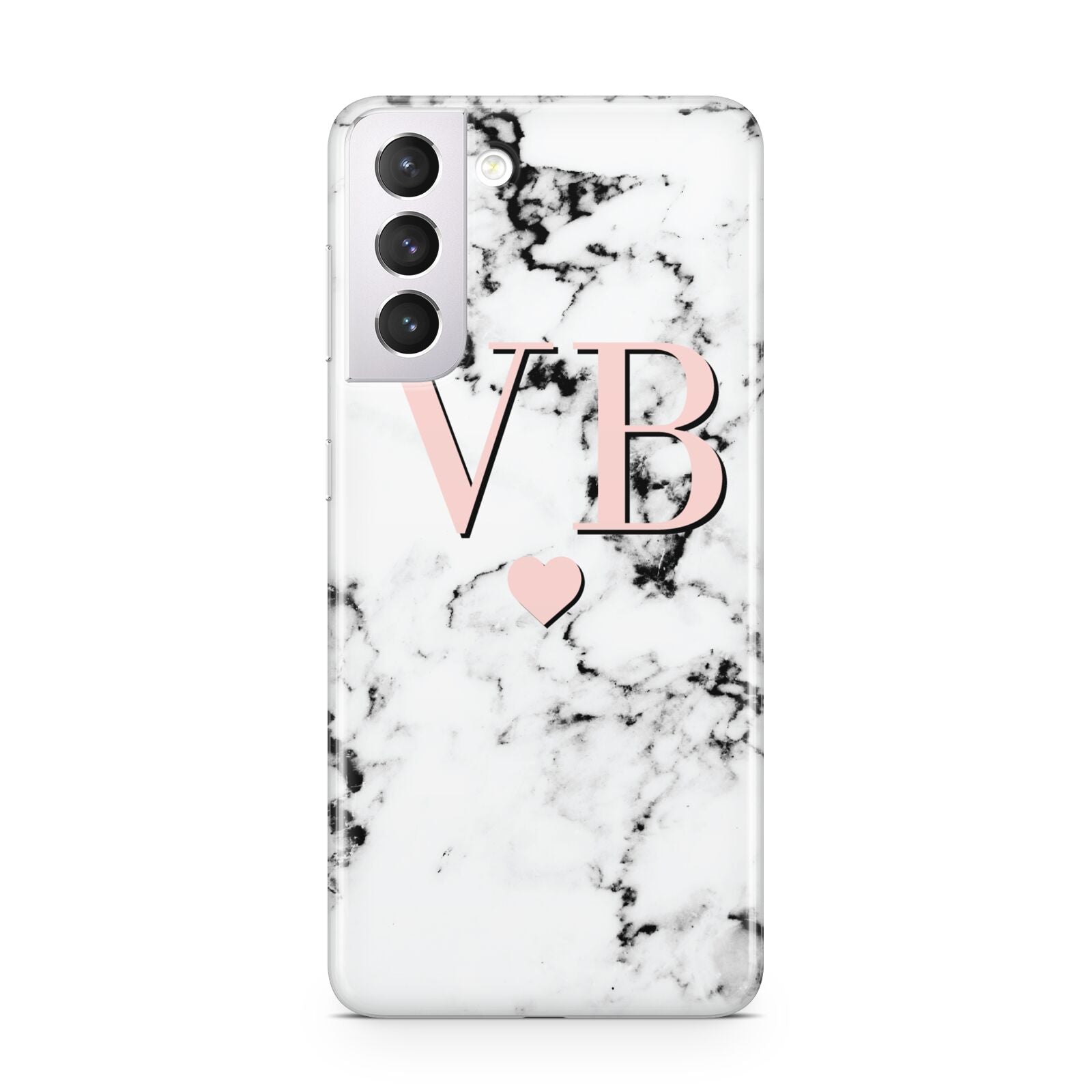 Personalised Coral Heart Initial Marble Samsung S21 Case