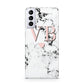 Personalised Coral Heart Initial Marble Samsung S21 Plus Phone Case
