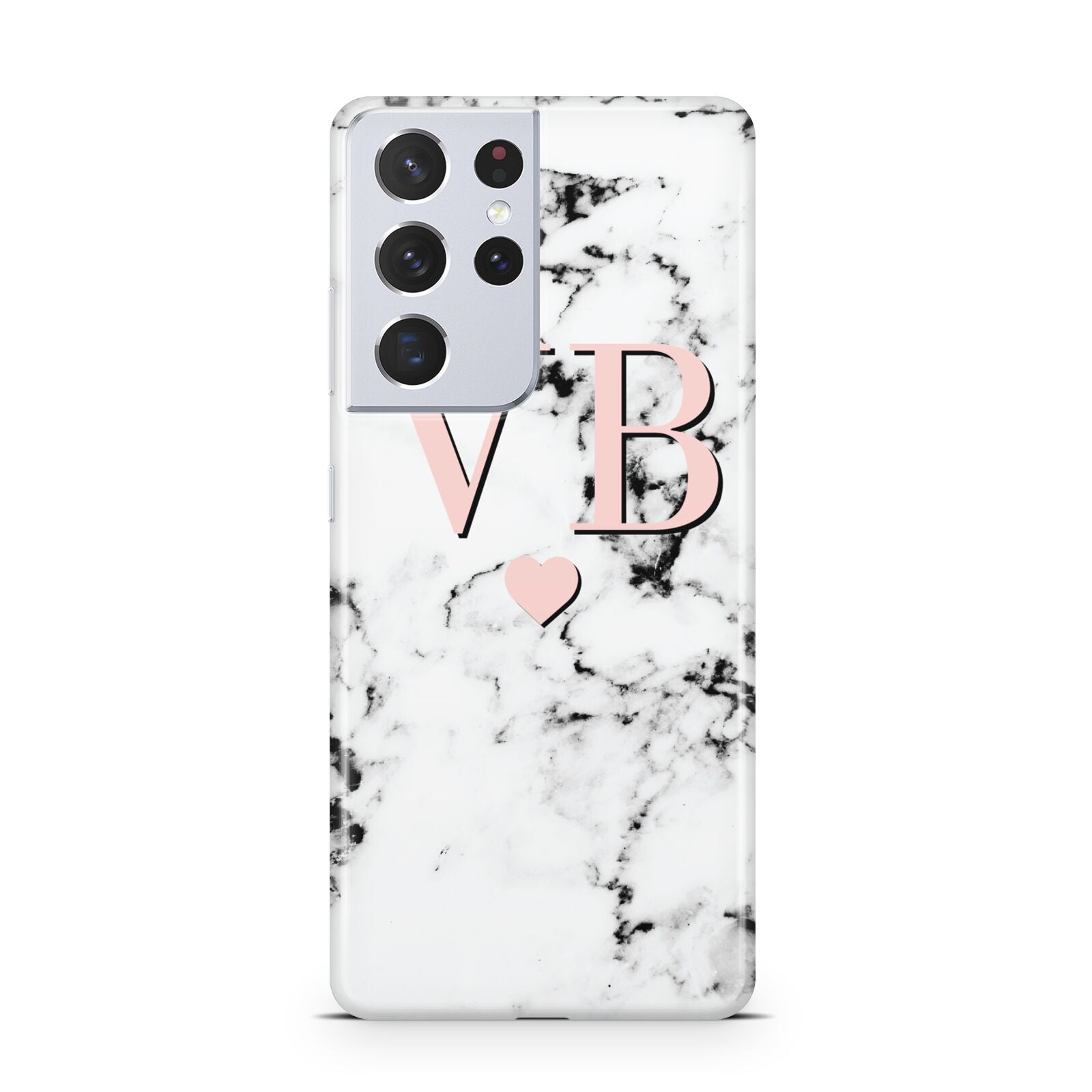 Personalised Coral Heart Initial Marble Samsung S21 Ultra Case
