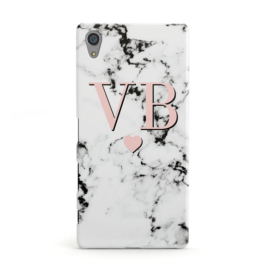 Personalised Coral Heart Initial Marble Sony Xperia Case