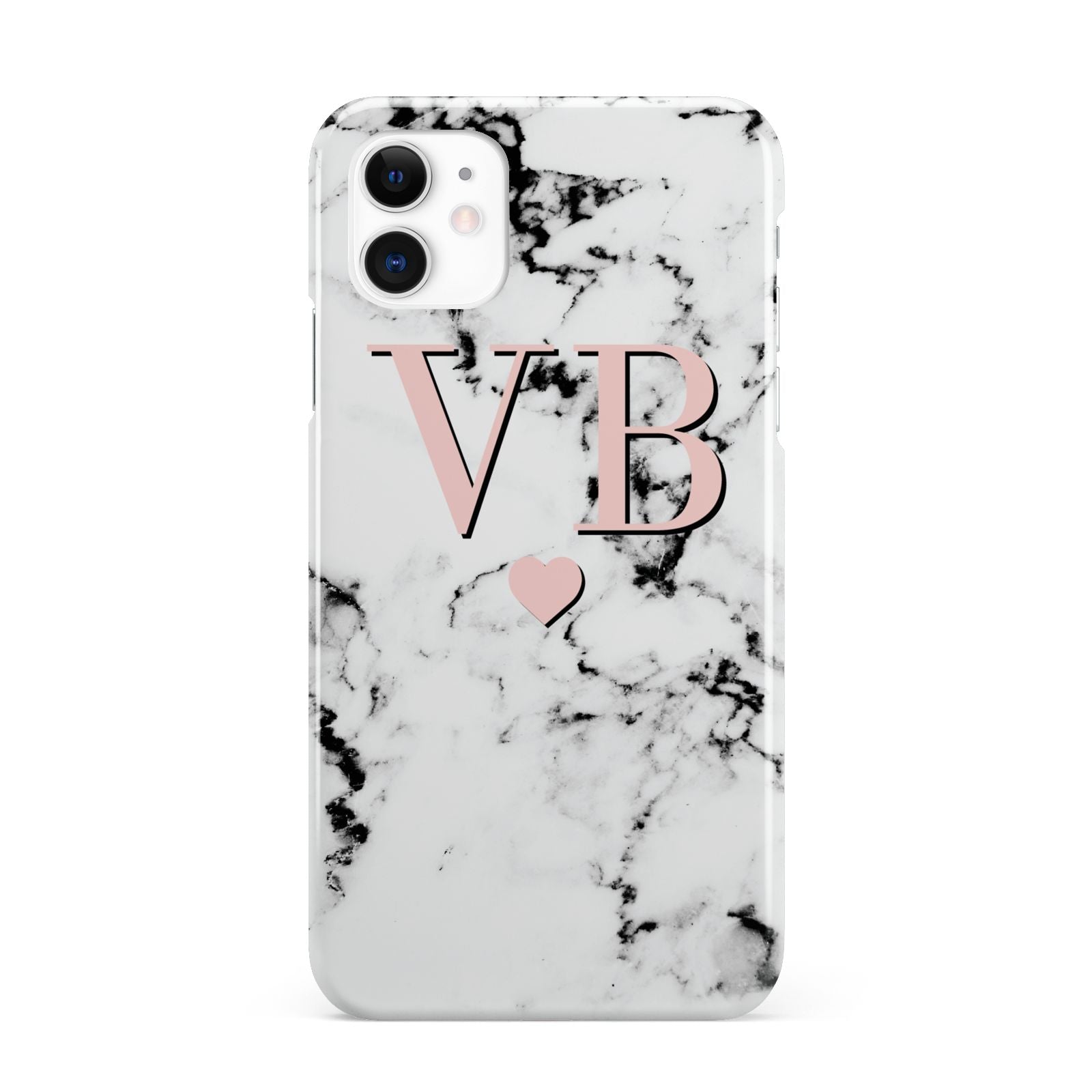 Personalised Coral Heart Initial Marble iPhone 11 3D Snap Case