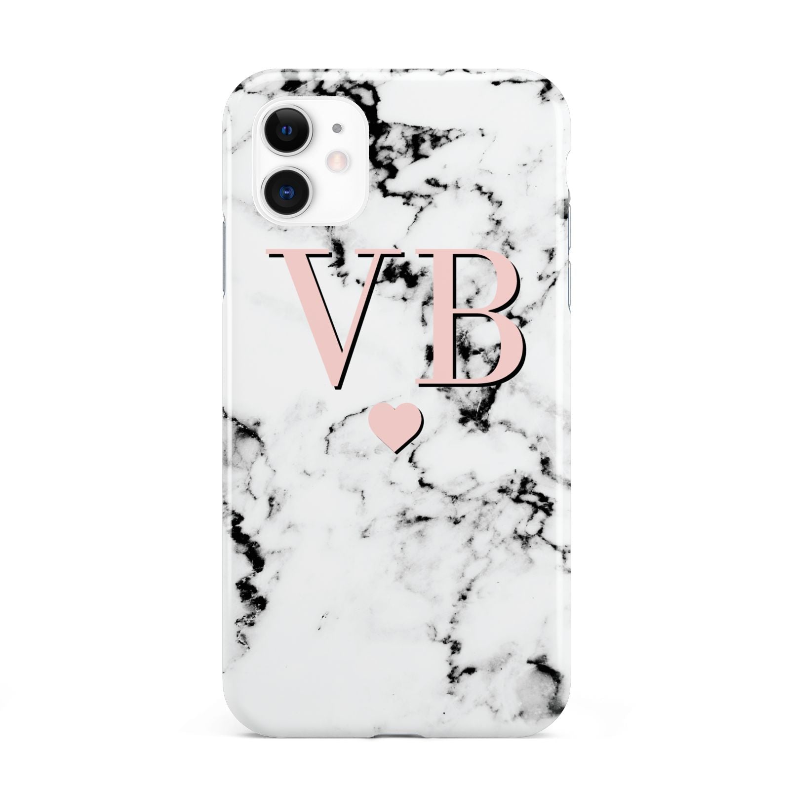Personalised Coral Heart Initial Marble iPhone 11 3D Tough Case