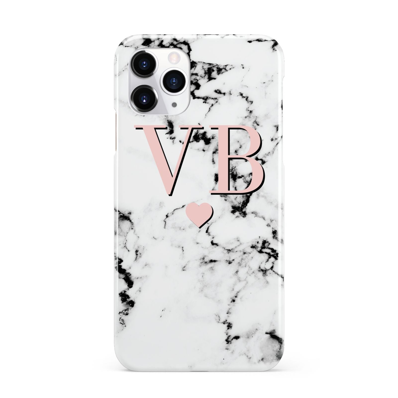 Personalised Coral Heart Initial Marble iPhone 11 Pro 3D Snap Case