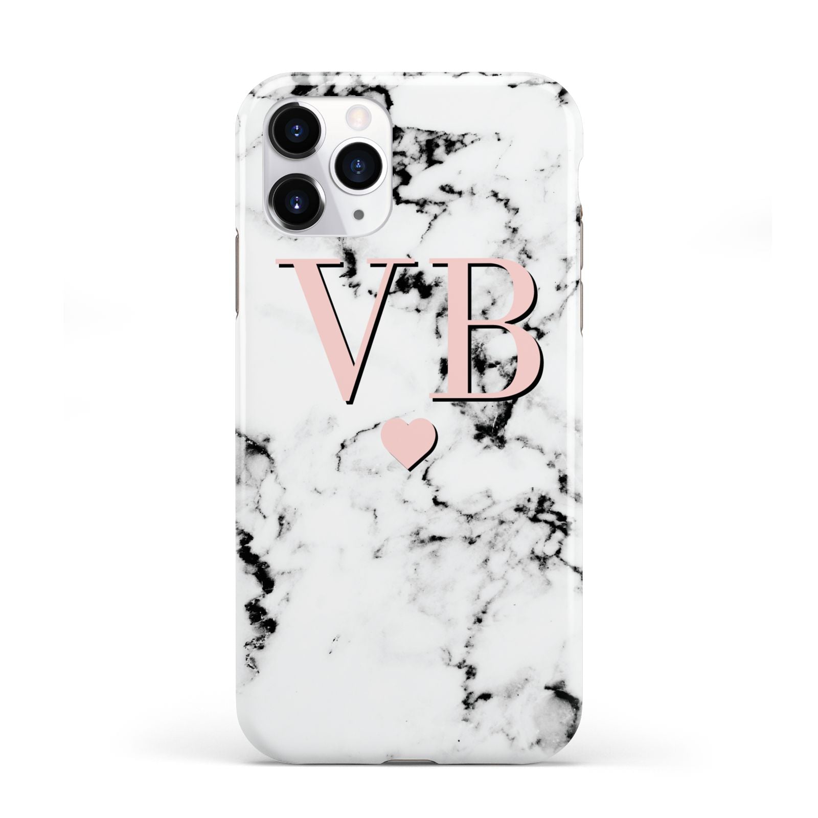Personalised Coral Heart Initial Marble iPhone 11 Pro 3D Tough Case