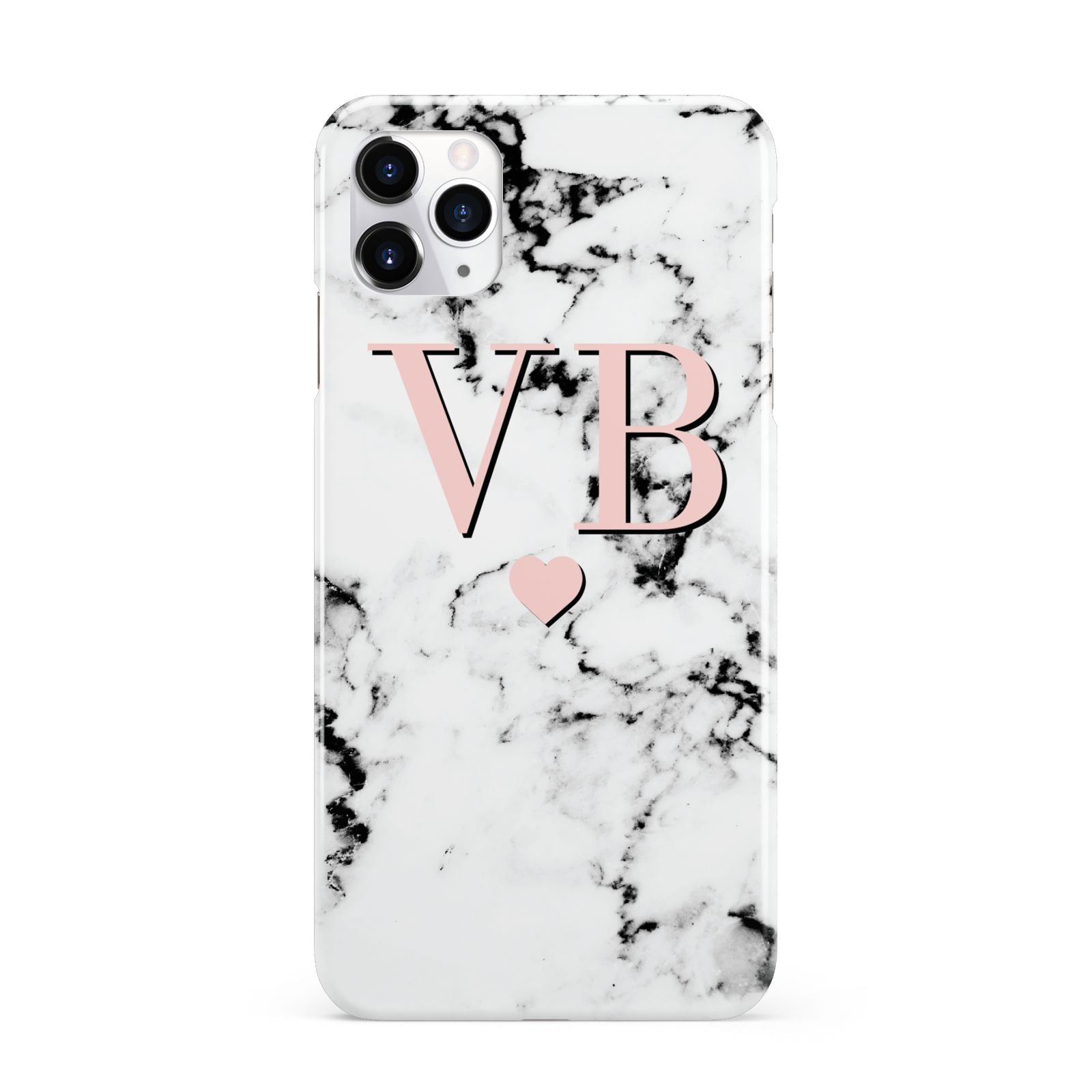 Personalised Coral Heart Initial Marble iPhone 11 Pro Max 3D Snap Case